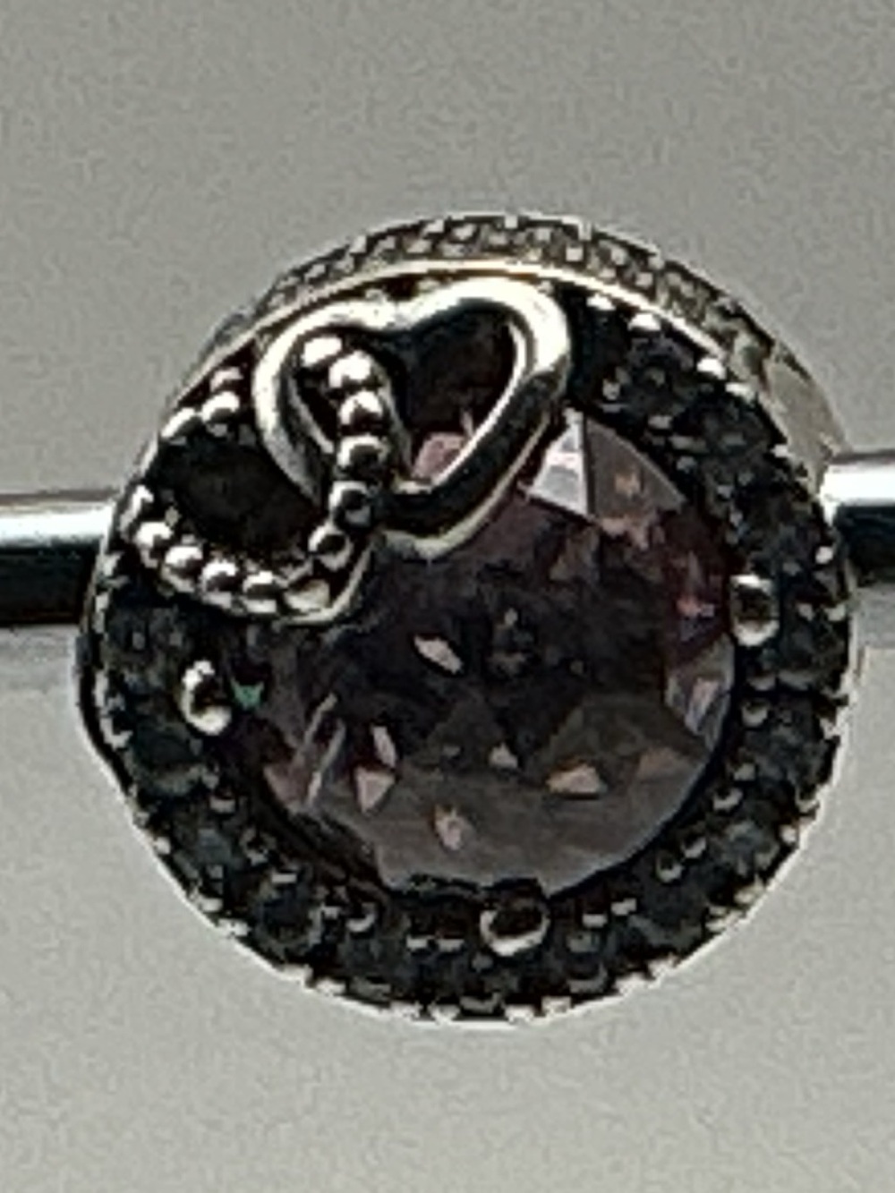 Pandora S925 ALE Pink Purple CZ Halo Double Heart Charm Sterling Silver